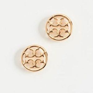 Tory Burch Stud Earrings T Logo Gold New
